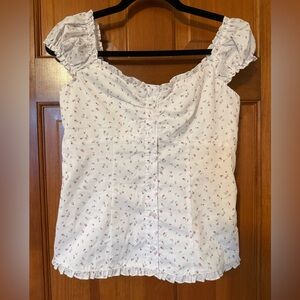 Hollister White Floral Cap Sleeve Stretch Top